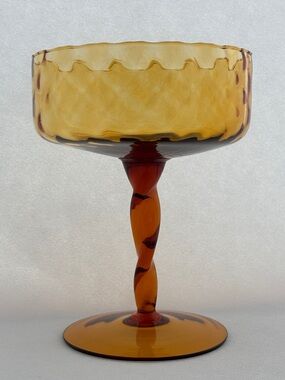 Vintage Amber Optic Empoli Glass Compote/Pedestal Dish With Twisted Stem